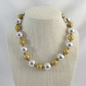 Miriam Haskell Mid Century Silver Tone Gold Tone Matte Beads Necklace