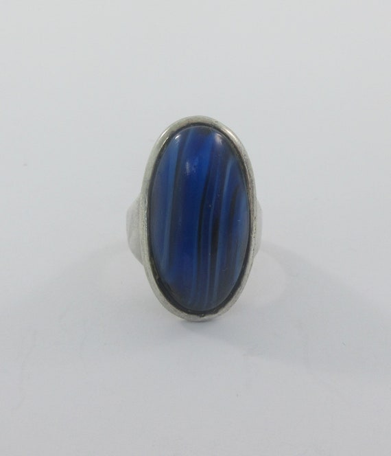 Adjustable Sterling Silver Blue Glass Ring- size 6 - image 1