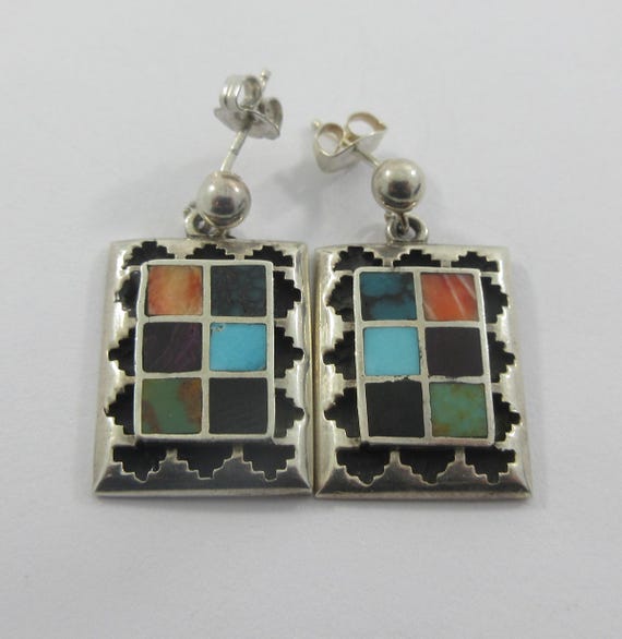 Signed Teme Sterling Silver Multi Stone Inlay Geo… - image 6