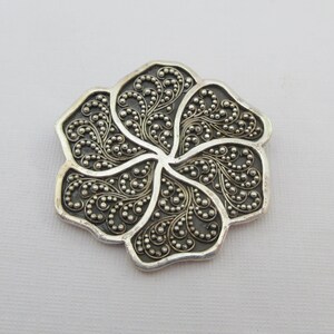 Signed Lois Hill Sterling Silver Granulated Ball Floral Brooch