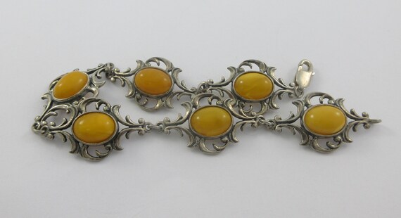 Art Nouveau Style Sterling Silver Amber Bracelet - image 5