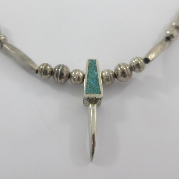 Southwestern Sterling Silver Mosaic Turquoise Claw Pendant Necklace