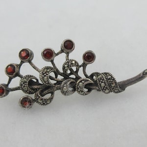 Sterling Silver Marcasite Garnet Flower Brooch
