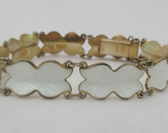 Bracelet noeuds/feuilles guillochés en émail blanc or norvégien sur argent sterling