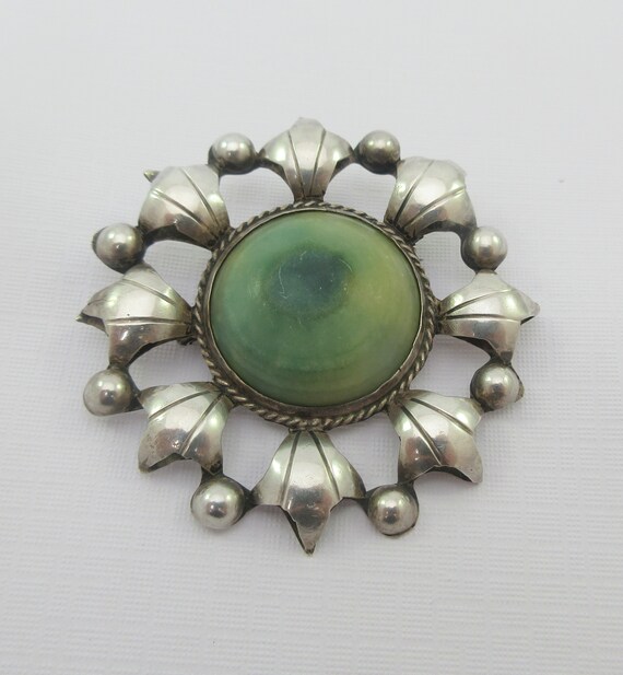 Large Mid Century Mexico Sterling Silver Green Gl… - image 3