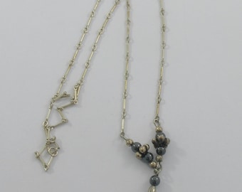 Sterling Silver Hematite Floral Beads Necklace