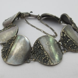 Poland Sterling Silver Modernist Textured Discs Bracelet