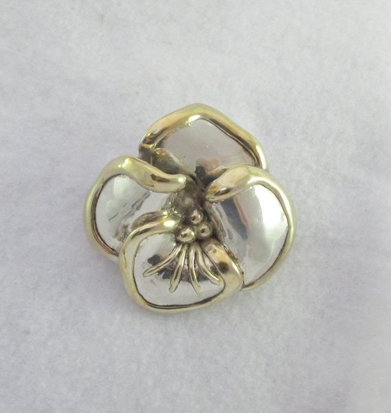 Large Vermeil Sterling Silver Pansy Flower Brooch… - image 7