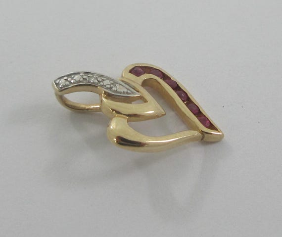Tiny 10k Yellow Gold Ruby White Spinel Open Heart - image 5