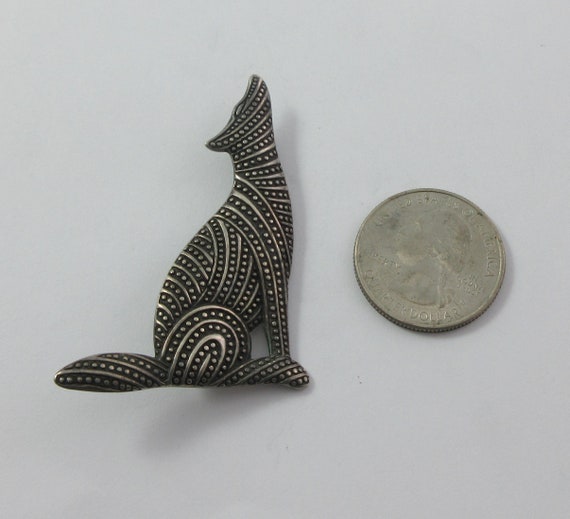 Sterling Silver Stylized Patterned Wolf Brooch or… - image 2