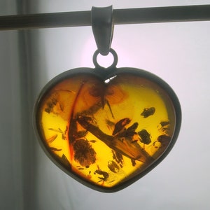 Large Sterling Silver Honey Amber Puffy Heart Pendant