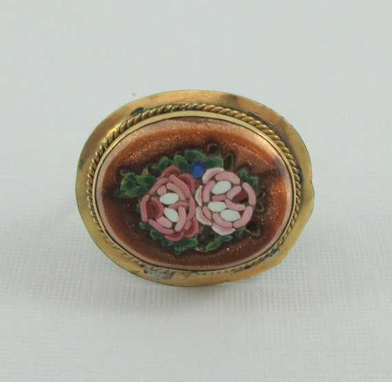 Antique Small Gold Filled Goldstone Floral Micro … - image 4