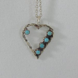 Southwestern Sterling Silver Open Turquoise Heart Pendant w. Sterling Chain