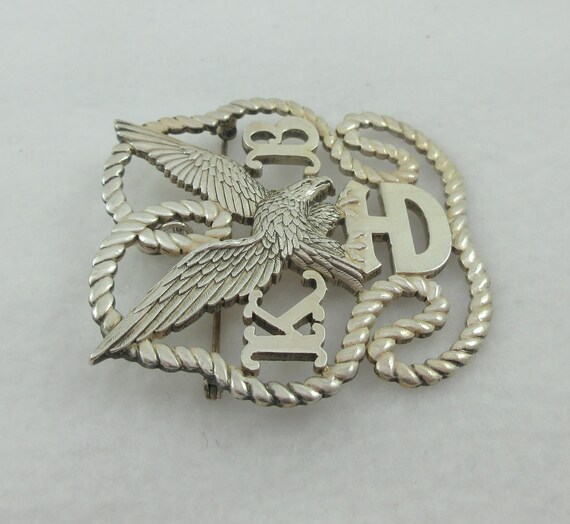 Large Antique Sterling Silver KB Eagle Shield Bro… - image 4