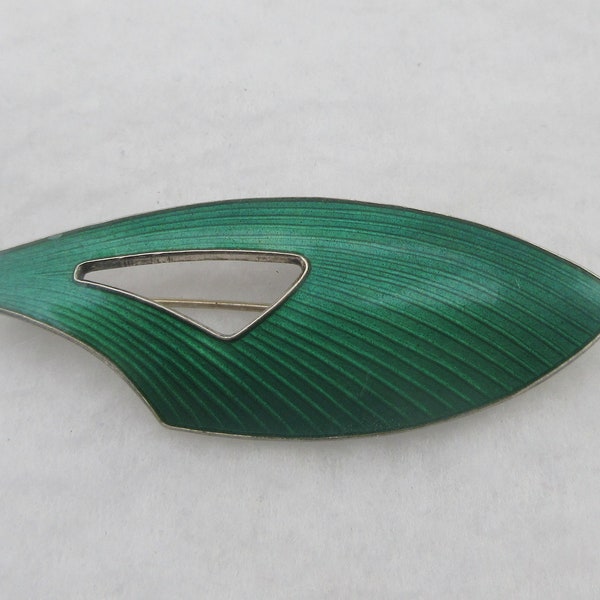 Denmark VB Volner Bahner Modernist Sterling Silver Green Enamel Open Brooch