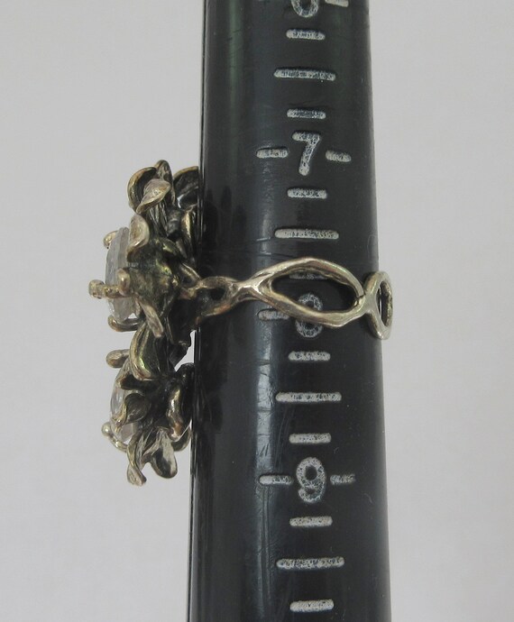 Statement Sterling Silver Three Flower White Rhin… - image 8