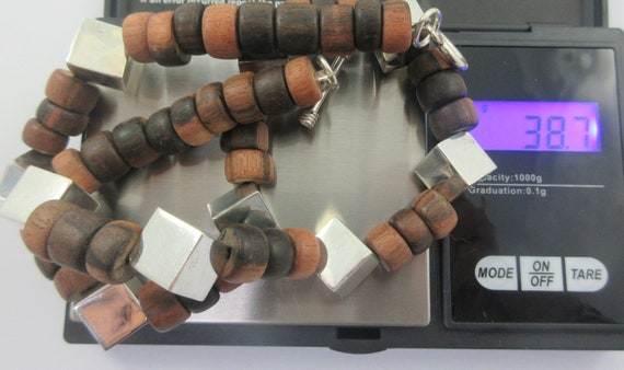 Modernist Wood Beads Sterling Silver Cubes Choker… - image 10