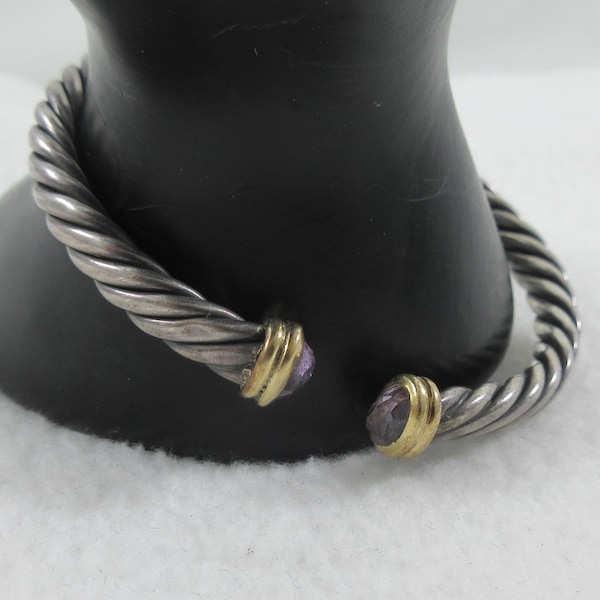 BJC Samuel B Benham 18k Gold & Sterling Silver Twisted Rope Cuff Bracelet w. Amethyst Ends - As it is