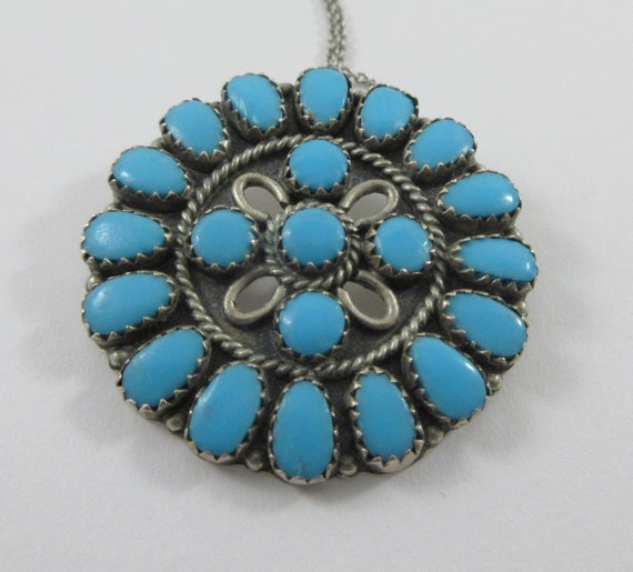 Sterling Silver Turquoise Cluster Round Pendant- … - image 6