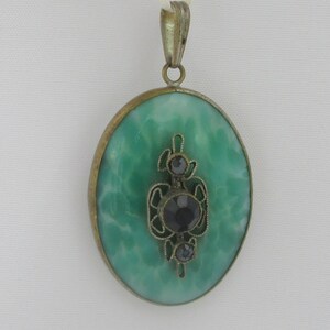 Double Sided Green Mottled Glass Mirror Ornate Pendant