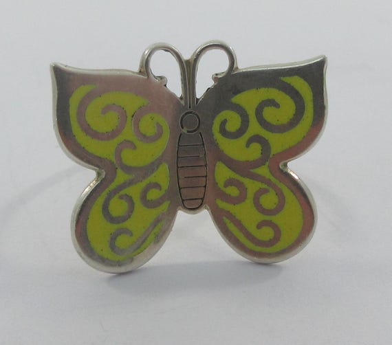 Adjustable Sterling Silver Enameled Butterfly Toe… - image 3