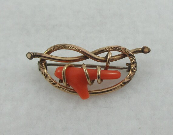 Antique Victorian 10k Gold Coral Love Knot Branch… - image 3