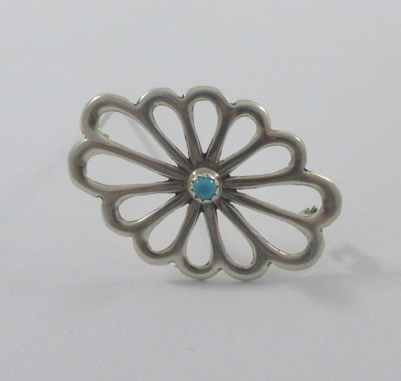 Native American Sterling Silver Turquoise Brooch - image 1