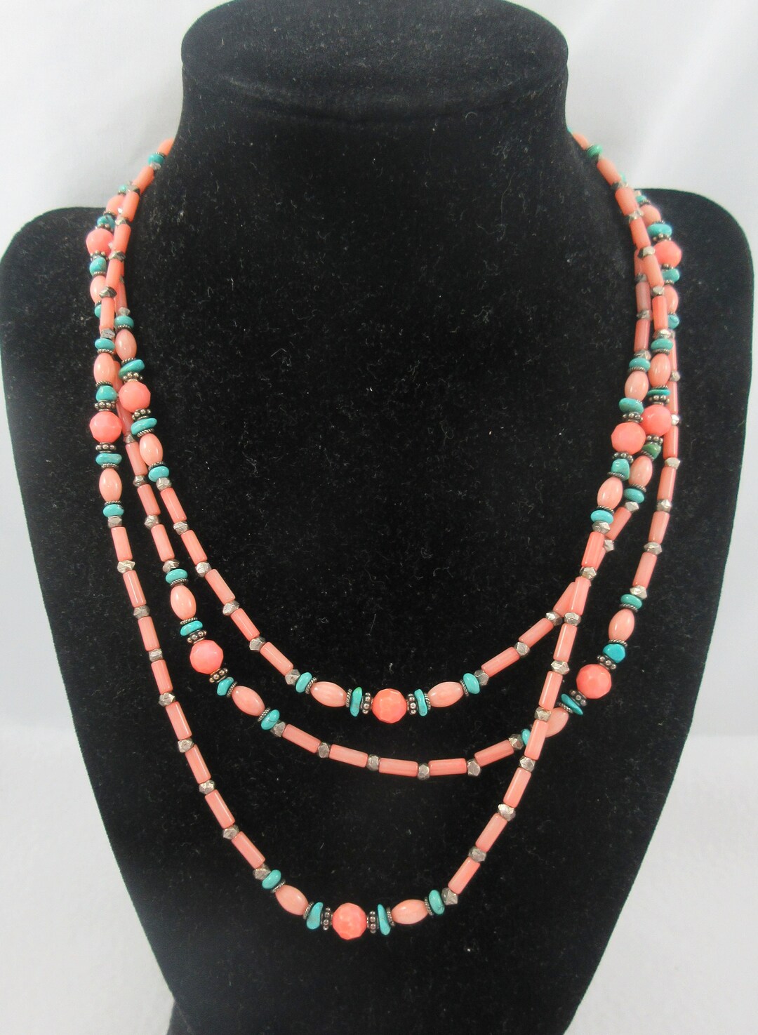 Sterling Silver Turquoise Coral Multi Strand Draped Necklace - Etsy