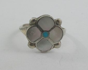 Zuni Carrie Lalio Sterling Silver Turquoise Coral Mother of Pearl