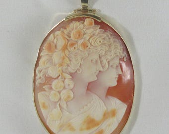 Large 14k Yellow Gold Shell Cameo Pendant