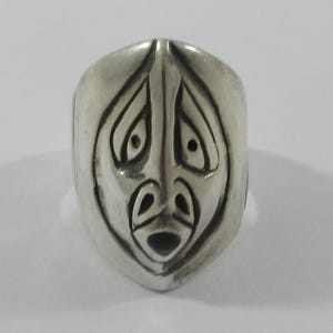Unisex Sterling Silber stilisiertes Gesicht Ring- Größe 9