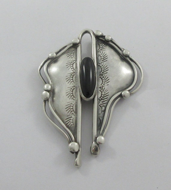 Sterling Silver  Onyx  Abstract Brooch