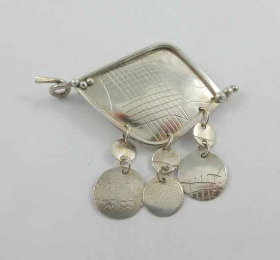 Modernist Sterling Silver Dangle Discs Feather Le… - image 3