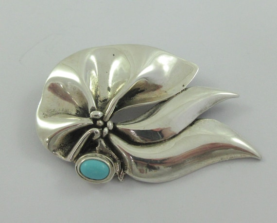 Artisan Made Sterling Silver Stylized  Leaf Turqu… - image 1