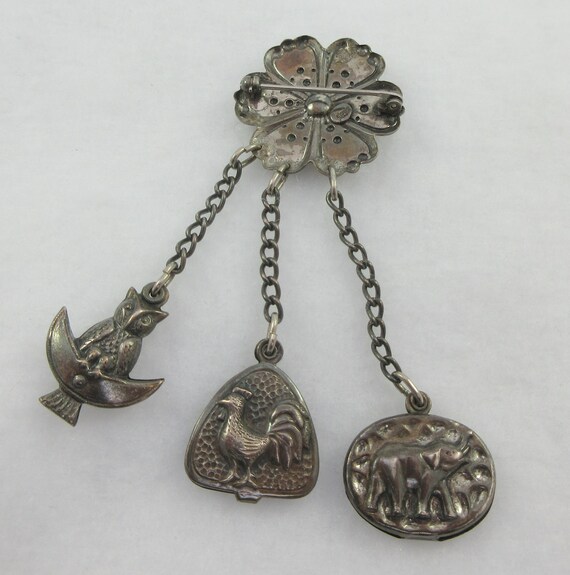 Signed JERAY Silver Tone Chatelain Style Owl Roos… - image 7