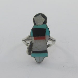 Zuni Theresa Waseta Sterling Silver Maiden Inlay Ring- Size 4.25
