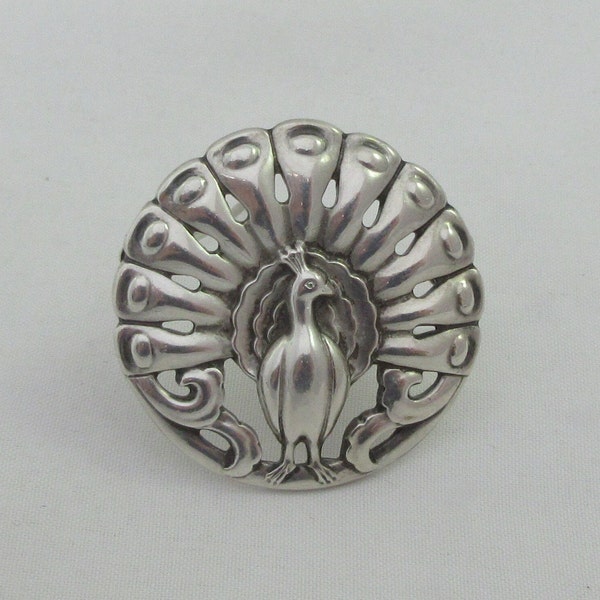 Coro Norseland Sterling Silver Peacock Round Brooch