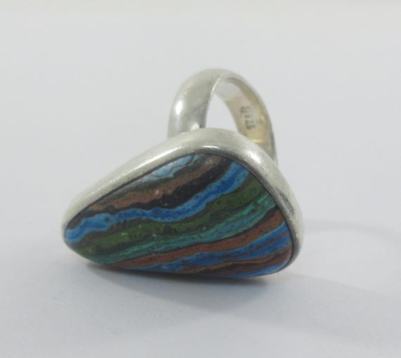 Adjustable Sterling Silver Rainbow Calsilica Ring… - image 7