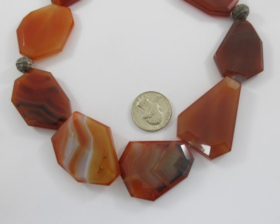 Statement Dark Red Orange Agate Slab Necklace w. … - image 2