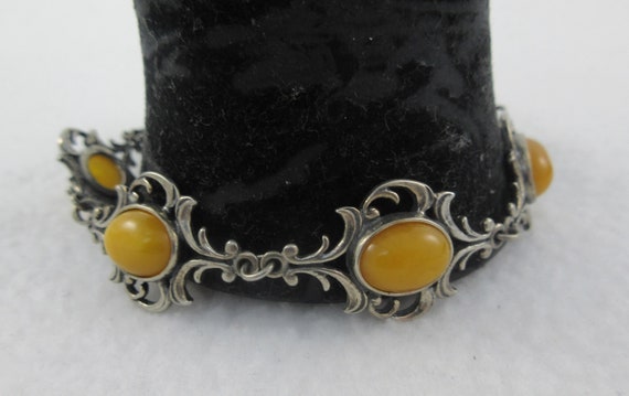 Art Nouveau Style Sterling Silver Amber Bracelet - image 1