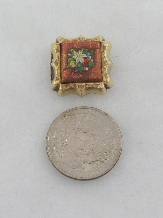 Antique Small 10k Gold Goldstone Floral Micro Mos… - image 2