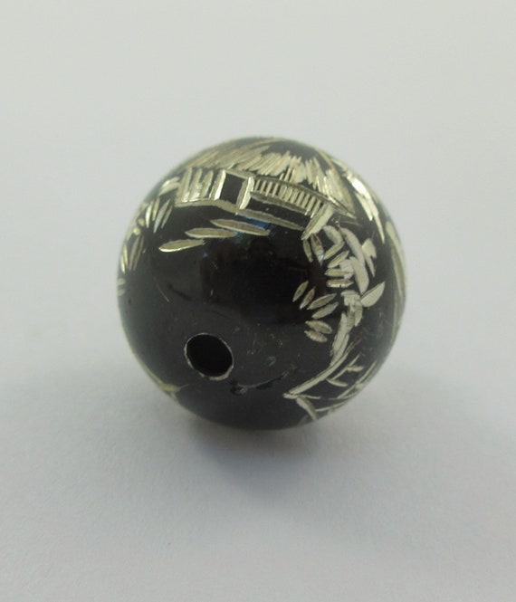 Japanese Blackened Sterling Silver Etched Ball Pe… - image 6
