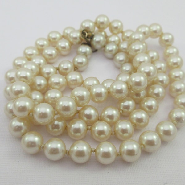Hand Knotted Signed Miriam Haskell Faux Pearl Necklace