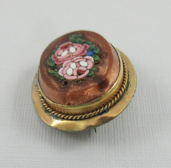 Antique Small Gold Filled Goldstone Floral Micro … - image 3