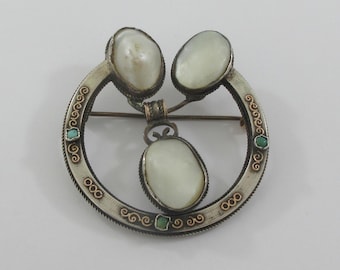 Broche Artisanale En Argent 925 - Motif Martelé Niellé Jérusalem Israël (60x29mm)