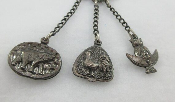 Signed JERAY Silver Tone Chatelain Style Owl Roos… - image 4