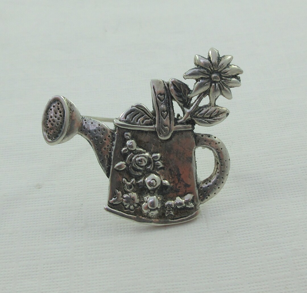 Mary Engelbreit Sterling Silver Floral Watering Can Brooch Etsy