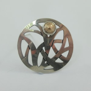 Modernist Sterling Silver Gold Cut Out Round Brooch