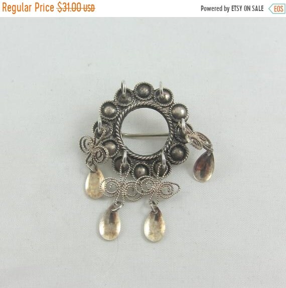 C clasp Sterling Silver Norwegian Solje Wedding Dangle Filigree Brooch