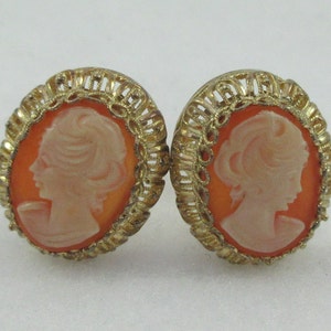 Alice Caviness Germany Sterling Silver Real Shell Cameo Filigree Clip On Earrings